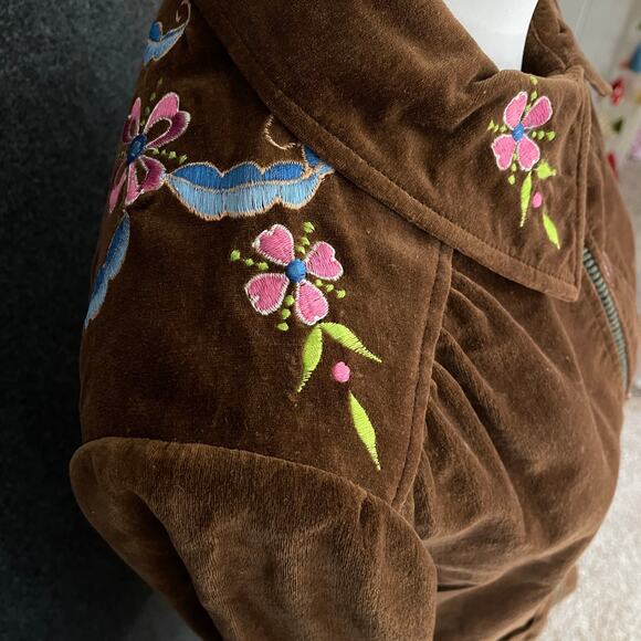 VTG Begies Way Vintage Brown Corduroy Embroidered Floral Jacket Women’s 12 - Picture 5 of 11